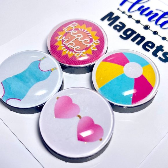 Set of 4 Magnets - Beach Vibes Glass Refrigerator Kitchen Whiteboard - Picture 3 of 3